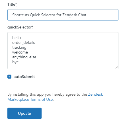 Zendesk Chat-Schnellauswahl-Einstellungen